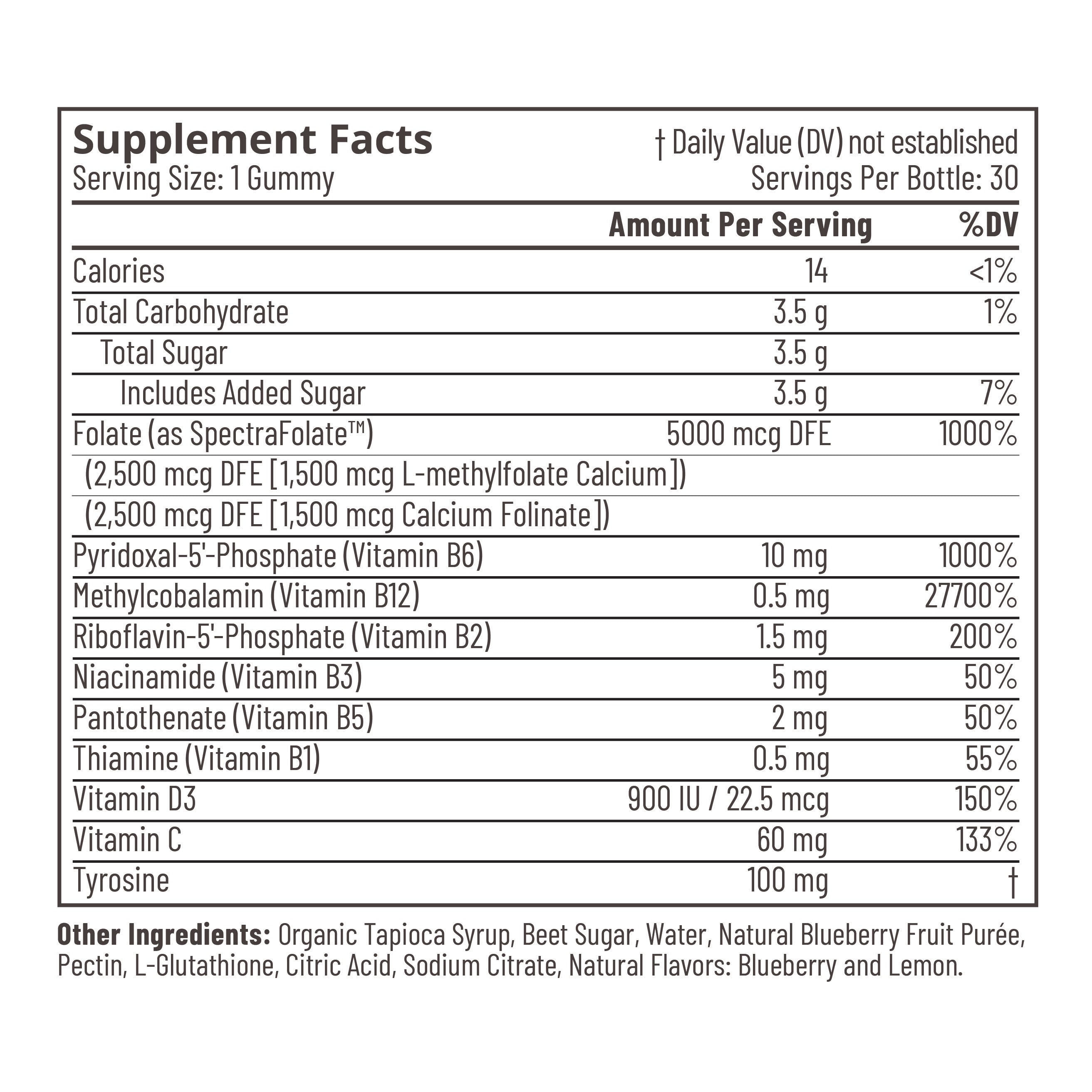 Accentrate Neuro Gummy Vitamin Supplement Facts