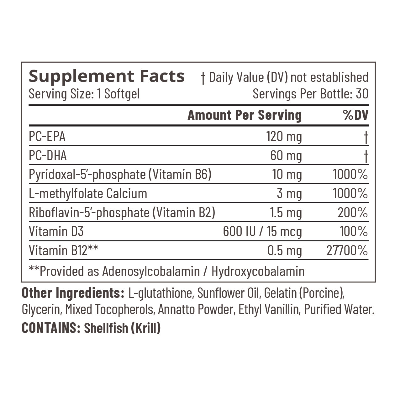 Accentrate Supplement Facts - PC-EPA, PC-DHA, L-methylfolate, B Vitamins