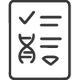 Icon of a document with a check mark, equals sign, and DNA double helix symbol.