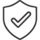 Icon of a shield with a check mark inside, symbolizing security or approval.